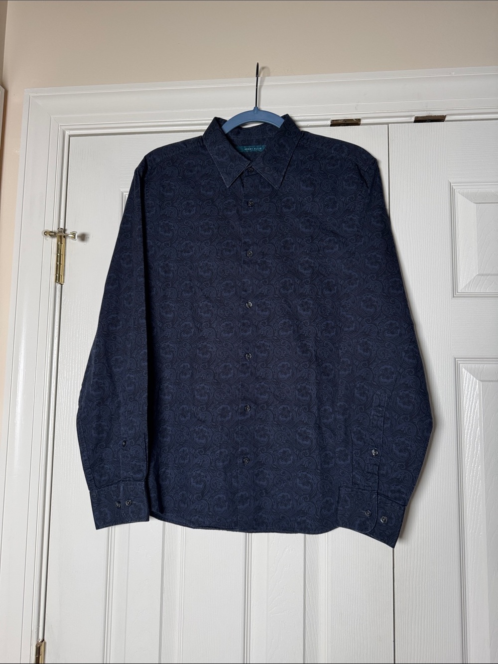 Perry Ellis Men's Long-Sleeve Navy Paisley Button-Up Shirt size M navy